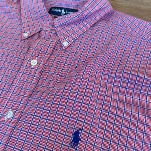 Ralph Lauren Blake Shirt Mens Large Red Blue Check Plaid Cotton Button Down L